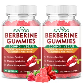 BVIVLOO 2 Pack Berberine Gummies, 2000mg High Potency Berberine HCI Supplement, Plus Ceylon Cinnamon, Milk Thistle for Women & Men, Immune System & Metabolism Support - 120 Gummies
