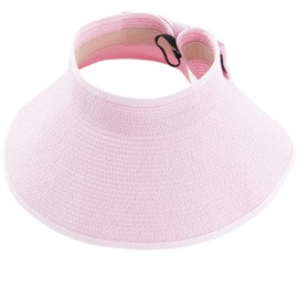 Beach Hats for Women, Packable Straw Sun Hat with Wide Brim and Ponytail for UV Protection and Summer Travel SM01 (Pink)