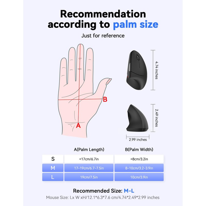 TECKNET 2.4G Ergonomic Mouse Vertical Wireless - 4800 DPI Optical
