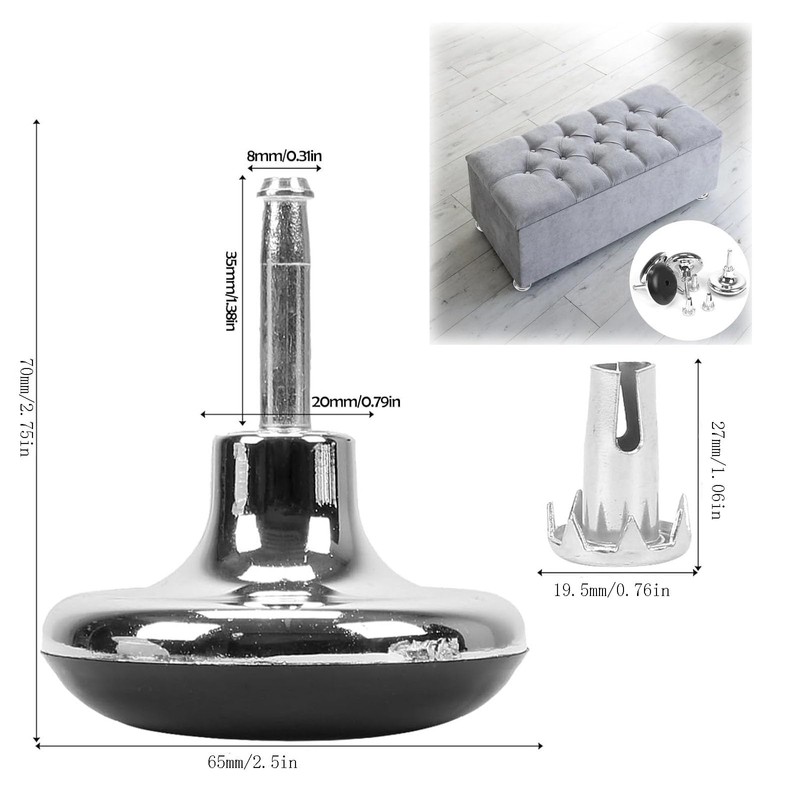 8 Pcs Leg Glides Castors with Metal Inserts Chrome Feet
