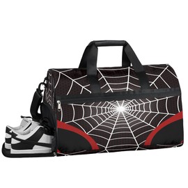 Black Spider Web Overnighter Duffel Bags for Boys Men, Carry-On Size Sports Gym Bag with Shoe Compartments for School Practice or Overnight Travel Weekender Sleepover Tote Bag
