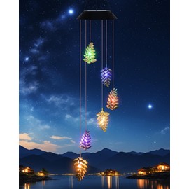 Solar Wind Chime for Outside Leaf Wind Chimes Outdoor/Indoor Birthday Gifts for Woman Mom Grandma - Hanging Solar Lights for Garden Yard Patio Porch Decor Memorial Wind Chimes