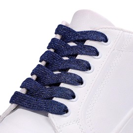 Anopo 2 Pairs Glitter Shoe Laces for Sneakers 10mm Wide Bling Metallic Rhinestone Shoe String for High Tops Navy Blue 160cm