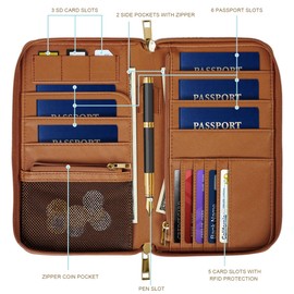 Simikol Family Passport Holder Wallet RFID Blocking Document Organizer PU Leather Mulit-purpose Travel Wallet Credit Cards Case for Women Men, Leopard