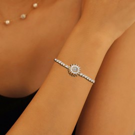 Spinning Sunflower Mood Bracelet for Women Adjustable Rhinestone Sparkly Flowers Fidget Bracelets Gold Leaf Sunflower Mood Statement Bracelet Worry Relieving Jewelry Accessories Gifts for Women, Large