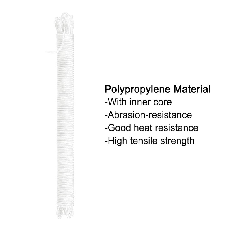 QUARKZMAN Polypropylen-Seilgeflecht 30M/98.4ft 3/16" 4mm Weiß für den Innen- und