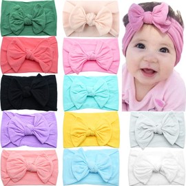 CÉLLOT CELLOT 12 Colors Super Stretchy Soft Knot Baby Girl Headbands with Hair Bows Head Wrap For Newborn Baby Girls Infant Toddlers Kids