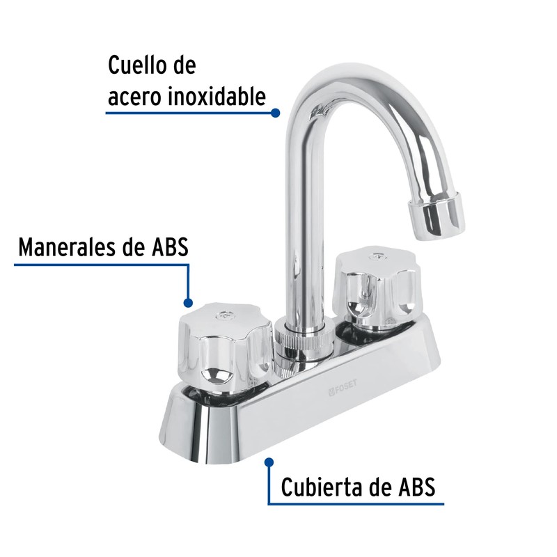 Foset Basic MP-060, Mezcladora plástica para lavabo, cuello tipo bar,