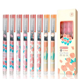 8 Pcs Gel Ink Pens Flower Retractable Pens 0.5mm Black Ink Gel Pens Women Girls Cute Aesthetic Design Pens Office School Pens(Yanran Flower)