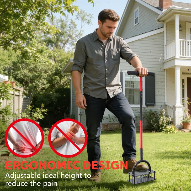 Lawn Aerator Tool, 16 Iron Spikes Manual Grass Aerator Lawn