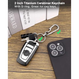 PJYTAC Titanium Carabiner Heavy Duty Keychain Quick Release Key Clip Bottle Opener Small Carabiner for Car Keys with Titanium Key Ring for Men and Women