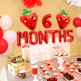 JeVenis Red Strawberry Half Birthday Decorations It’s My 1/2 Birthday Banner Strawberry 6 Months Balloons Happy 1/2 Birthday Banner Summer Fruit Birthday Party Supplies