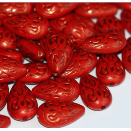 50 of vintage Acrylic teardrop beads 18x11mm Red with gold accent