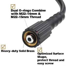 TOOLCY Pressure Washer Extension Hose, 50 ft Kink Resistant Power Washer Hose for Replacement, with Extension Coupler, 3300 PSI, 1/4" inch, M22-14mm Fittings