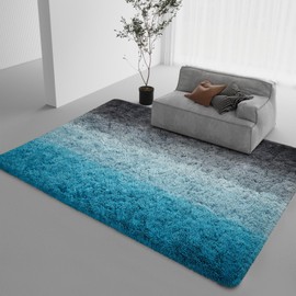 DweIke Shag Area Rug, 5x8 Ft Blue Black Indoor Ultra Soft Plush Carpets for Living Room and Bedroom, Non-Slip, Plush High Pile Fuzzy Rugs for Girls Kids Room Home Decor