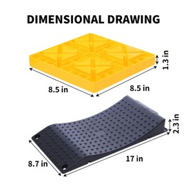 Homeon Wheels RV Leveling Blocks One Top Tire Wheel Chock and 9 Pack Interlocking Leveling Blocks with Carrying Bag Heavy Duty Camper Leveling Blocks and Chocks Anti-Slip Pads Design Yellow Black