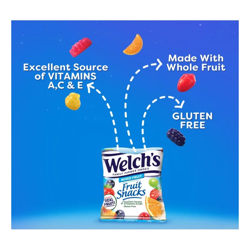 Welch's Fruit Snacks, Mixed Fruit, Individual Single Serve Bags, 0.8