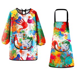 XIAQICA Pack of 2 Children's Painting Aprons 7-12 Years Girls/Boys Waterproof Painting Apron Craft Apron Painting Coat Children with Big Pockets for Painting Art Cooking, yellow