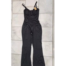 Popilush The Shapewear Jumpsuit Metallic Shiny One Piece Wide Strap L