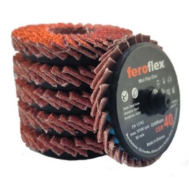Set of 10 Feroflex Mini Serrated Discs Professional Quality 2 Inch 50 mm, Grit 40, Premium Ceramic for Metal, Stainless Steel, Rust, Steel Slat Discs Sanding Disc (Grit 40, 10) + Disc Pad Holder 6 mm