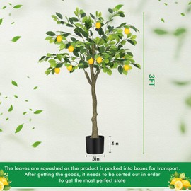 Jexine 2 Pack Artificial Lemon Tree 3 ft Tall Fake Plant Pre Potted Faux Lemon Tree Realistic Fruits for Indoor Home Decor Office Living Room