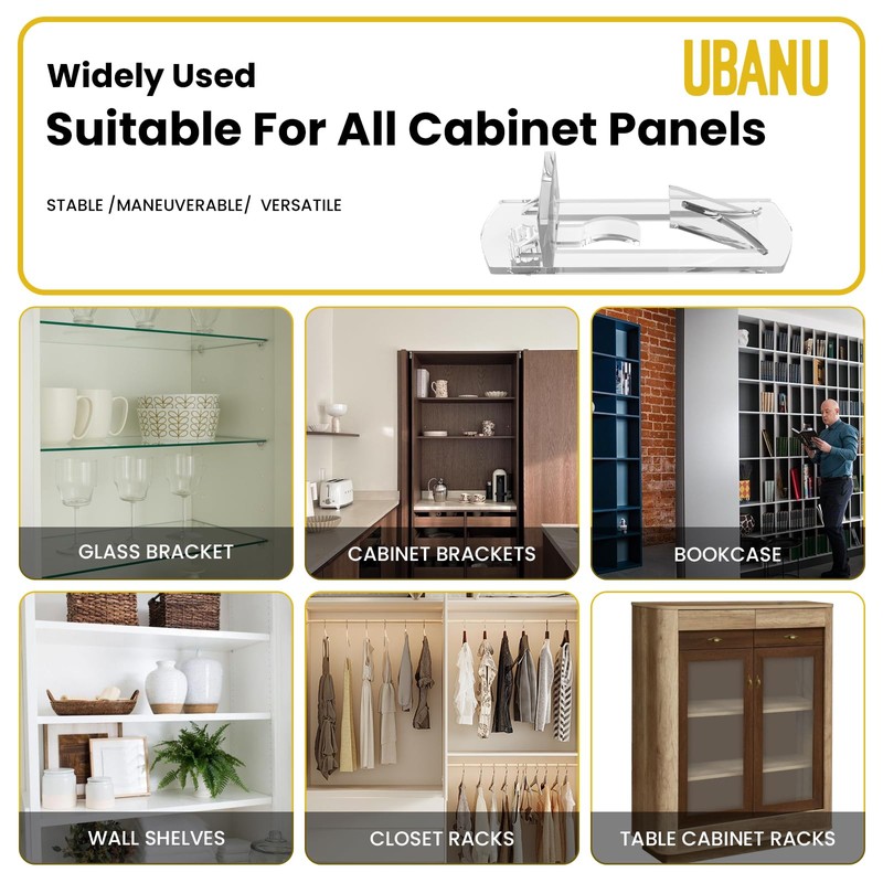 UBANU Transparent Shelf Support Column, 20 Shelf Pin Self-Locking Bracket