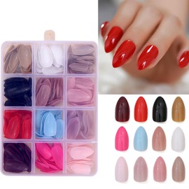 12Packs 288Pcs Press on Nails 12Colors Medium Stiletto Fake Nails Solid Color False Nails Pure Color False Nail Tips Glossy Nails Press ons,Colorful Nail Art for Women Girls Daily Wear Manicure