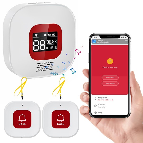 eMylo Caregiver Pager Wireless Call Buttons,Smart Monitoring System Call Bell,Emergency