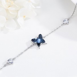 Midir&Etain Butterfly Bracelet for Women 925 Sterling Silver Adjustable Blue Butterflies Crystal Jewellery Valentines Birthday Gifts for Lovers Friends Couple