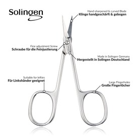Solingen Cuticle Scissors made in Germany - with Curved Blade - Pedicure Beauty Grooming Kit for Nail, Eyebrow, Eyelash - Brown Tower Point
