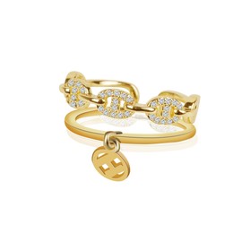 JONAYUOV 18k Gold Plated Adjustable Cubic Zirconia Simulated Diamond Ring for Women (Gold C)