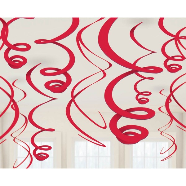 Red Paper Swirl Decorations (Pack Of 12)