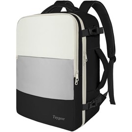 Taygeer Travel Backpack for Women，Business Backpack with USB Charging Port, Airline Approved Carry on Backpack with Shoe Compartment, Laptop Bag for Women Men Weekend Gym Business, Beige Gray Black