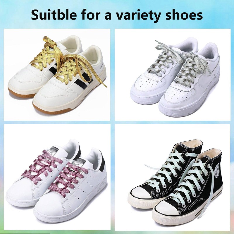 Olukssck [2 Pairs] Flat Glitter Shiny Metallic Shoe Laces for