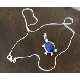 Unbranded Lapis Lazuli Stone Turtle Pendant w/ 20” chain marked .925 Free ship