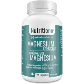 Magnesium L-Threonate Supplement - Pure High-Absorption Chelated Threonate - 124 Premium Capsules x 50 mg Elemental Magnesium, 200 mg Once Daily for Women and Men - Made in Canada by Nutritionn
