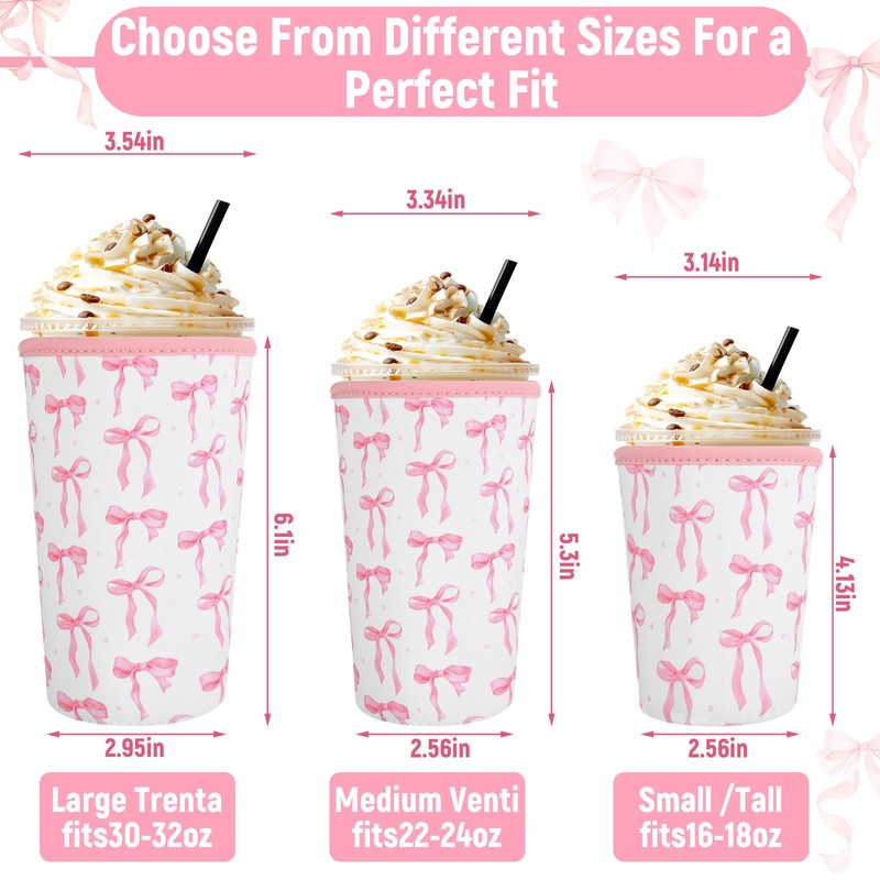 SiliFine 3 Pack Reusable Coquette Bow Sleeves for Iced Coffee