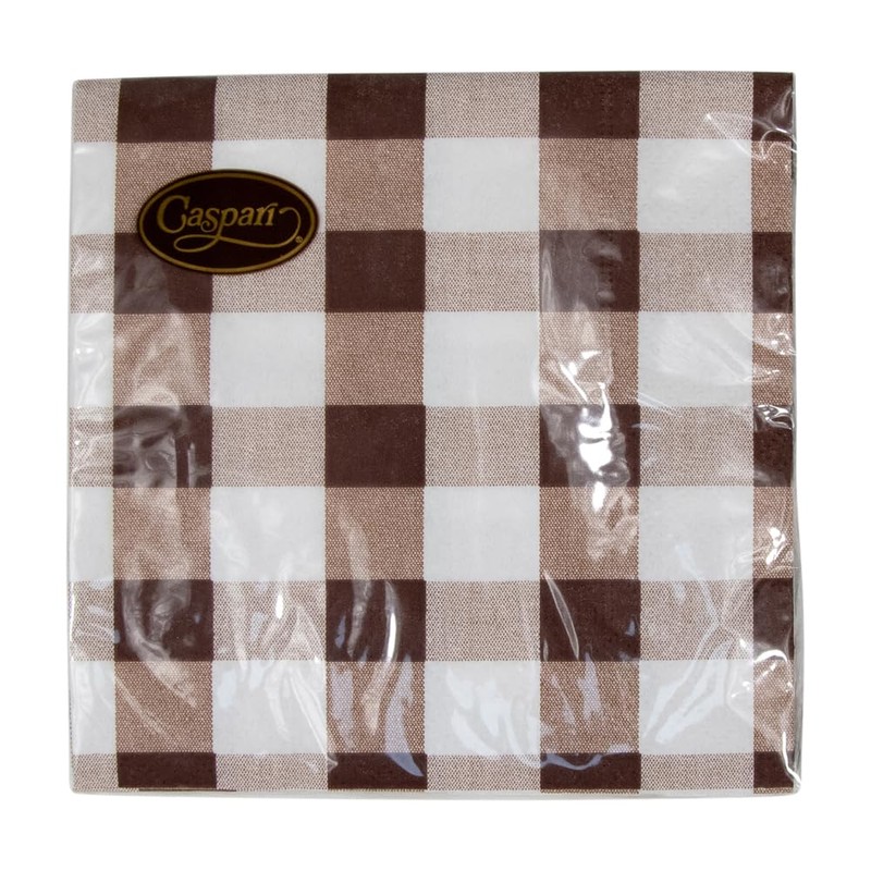 Gingham Paper Cocktail Napkins in Chocolate - 20 Per Package