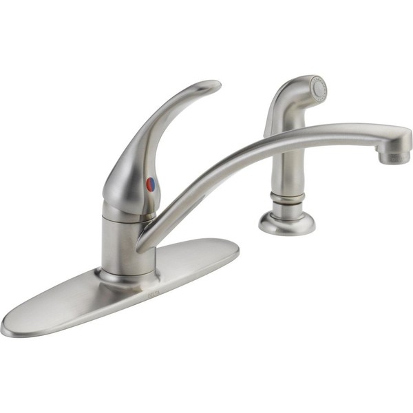 Delta Faucet Foundations Kitchen Faucet with Side Sprayer, Brushed Nickel Kitchen Sink Faucet, Single Handle Kitchen Faucet, Stainless B4410LF-SS