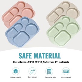 HNBTX 4 x plates with dividers, divided plates, children's plates, plastic plates, reusable, dishwasher safe
