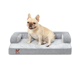 KSIIA Washable Dog Bed Medium Size Dog U-Shaped Bolster Pet Couch with Removable Waterproof Cover, Non-Slip Bottom and Egg-Crate Orthopedic Foam Pet Bed, 35 x 22 Inch, Gray