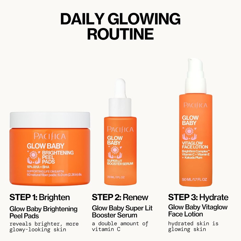 Pacifica Glow Baby 10% AHA/BHA almohadillas de pelar iluminadoras, blanco,