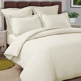 Pizuna Percale Cotton King Duvet Cover Set, 100% Long Staple Cotton Crisp Percale Weave with Button Closure (Combed Ivory Cotton Duvet Cover King)