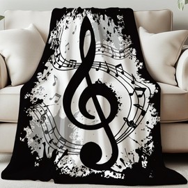 GLOBLELAND Music Notes Throw 59×51 inch Ink Splash Background Soft Cozy Flannel Blanket Washable Fuzzy Throw Blanket for Home Office Room Bed Sofa Chair Gift