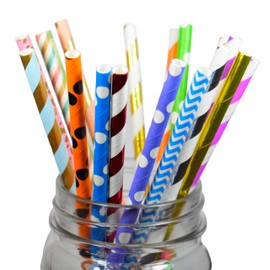 Durable Assorted Biodegradable Paper Straws 150 Count (Random)
