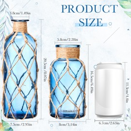 Chuangdi Set of 2 Coastal Glass Vases for Flowers TSITP Flower Vase with Boho Rope Small Sea Glass Jar Nautical Beach Bottle for Wedding Table Centerpieces Floral Arrangement Decor(Navy Blue)