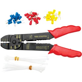 Performance Tool 1483 All-in-One Electrical Crimping Tool Kit - Includes Crimper, Terminals, and Cable Ties for Use in Home or Shop Projects