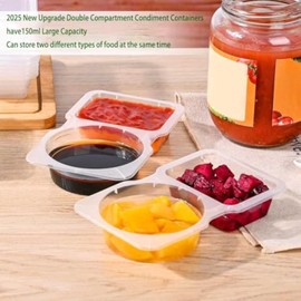 FlareZe 30 PCS Reusable Snack Containers with Lids, Upgrade 150ml Large Capacity Double Compartment Condiment Container 2 Compartments for Takeaway Sauce, Sampling, Snack