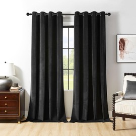 Joydeco Black Velvet Curtains 96 Inches Long, Luxury Grommet Blackout Curtain 2 Panels, Thermal Insulated Privacy Room Darkening Window Drapes for Bedroom Living Room Home Theatre (52Wx96L)