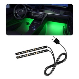 povtii Car LED Strip Light, 24 LED RGB Auto Under Dash Interior Atmosphere Lights, USB Vehicle Decorative Lamp Ambient Night Light Strip, Lighting Kit Car Accessories (Green)